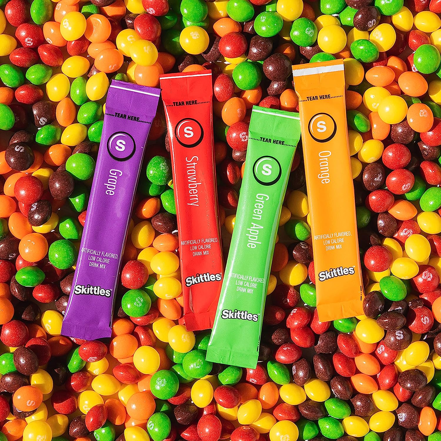 Skittles Singles To Go Variety Pack, Powdered Drink Mix, Zero Sugar, Low Calorie, Includes 4 Flavors: Green Apple, Strawberry, Grape, Orange, 1 Box (30 Single Servings) - Image 6